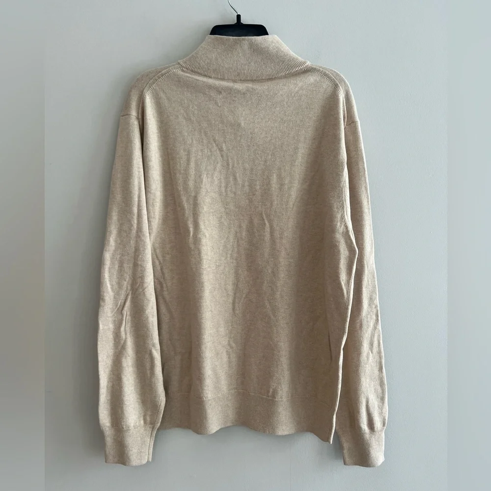 J. Crew NWT Cotton Cashmere Mock Neck Half-Zip Long Sleeve Sweater Cream, Large